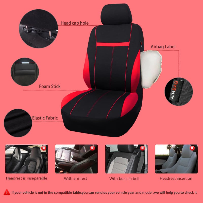 CAR-GRAND Universal Fit Sporty Cloth Full Set Car Seat Covers, Fit for Car, Truck, Sedan, Vans, SUV, Breathable, Washable, Airbag Compatible, Zipper Design - Image 3
